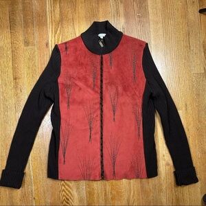 Red and brown suede jacket with fur interior